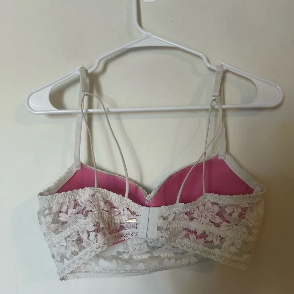 PINK Large White Lace Bralette